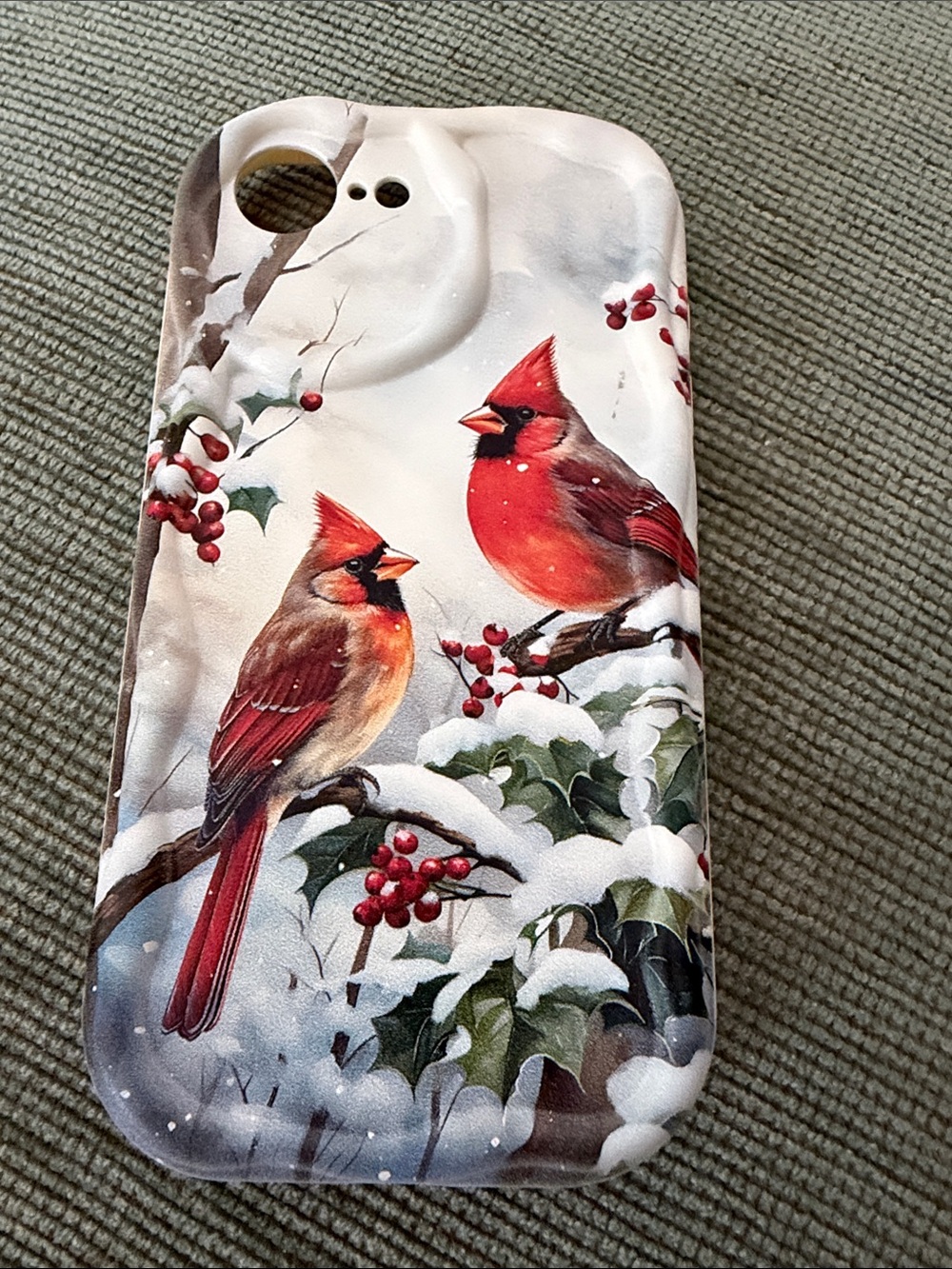 Cardinal Winter Print Phone Case - White/Red